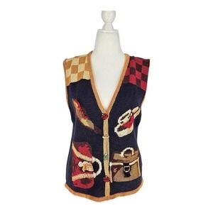 Vintage 1994 Eagles Eye Handbag Purse Novelty Sweater Vest XL Navy Blue Knit
